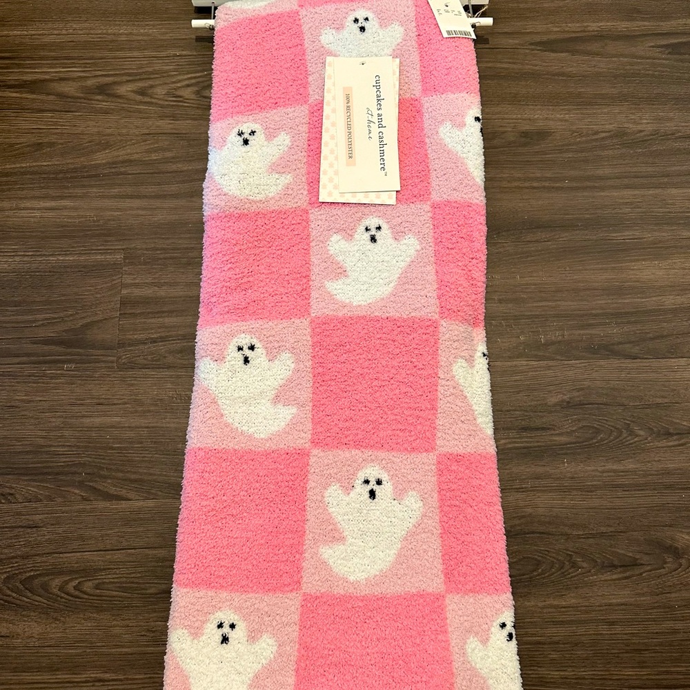 Cupcakes and Cashmere Pink Checkered Ghost Halloween Blanket
